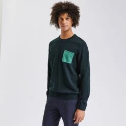 Pull Col Rond Poche Contrastée