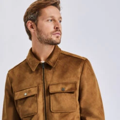 Blouson Aspect Velours Col Chemise -Magasin De Vêtements De Mode 1001782 17033 V4