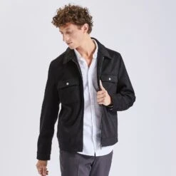 Blouson Aspect Velours Col Chemise