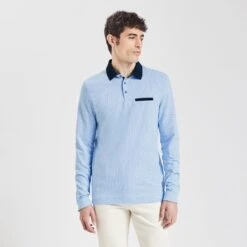 Polo Manches Longues Jacquard à Col Fantaisie