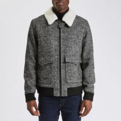 Blouson Lainage Fantaisie Col Faux Mouton -Magasin De Vêtements De Mode 1002076 18426 V2