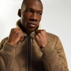 Blouson Aspect Velours Col Et Doublure Moutonnés -Magasin De Vêtements De Mode 1002334 17031 V2