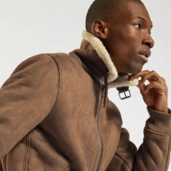 Blouson Aspect Velours Col Et Doublure Moutonnés -Magasin De Vêtements De Mode 1002334 17031 V4