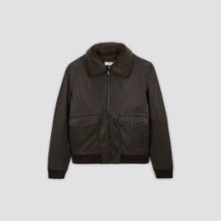 Blouson En Cuir Col Moutonné Amovible -Magasin De Vêtements De Mode 1002707 17505 V11