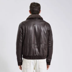 Blouson En Cuir Col Moutonné Amovible -Magasin De Vêtements De Mode 1002707 17505 V3
