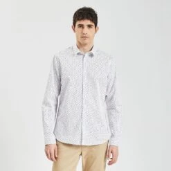 Chemise Slim Imprimé Géométrique Coton Dobby