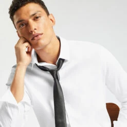 Chemise Slim Unie Coton Satin Twill -Magasin De Vêtements De Mode 1003749 10000 V4