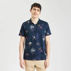 Polo Manches Courtes En Jersey Slub Imprimé