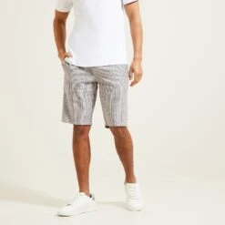 Bermuda En Lin Et Coton Rayé