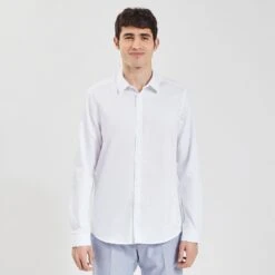 Chemise Slim Unie Stay Black/white Coton -Magasin De Vêtements De Mode 720130 9010 V2