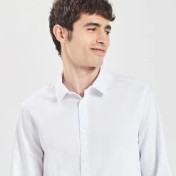 Chemise Slim Unie Stay Black/white Coton -Magasin De Vêtements De Mode 720130 9010 V4